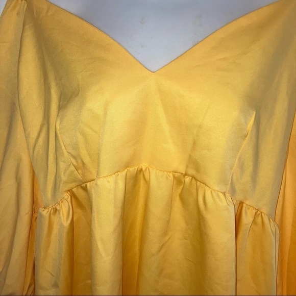 NWOT Vonda Empire Style V Neck Puff Sleeve Poly Yellow Dress 2X/ 3X - Picture 9 of 12